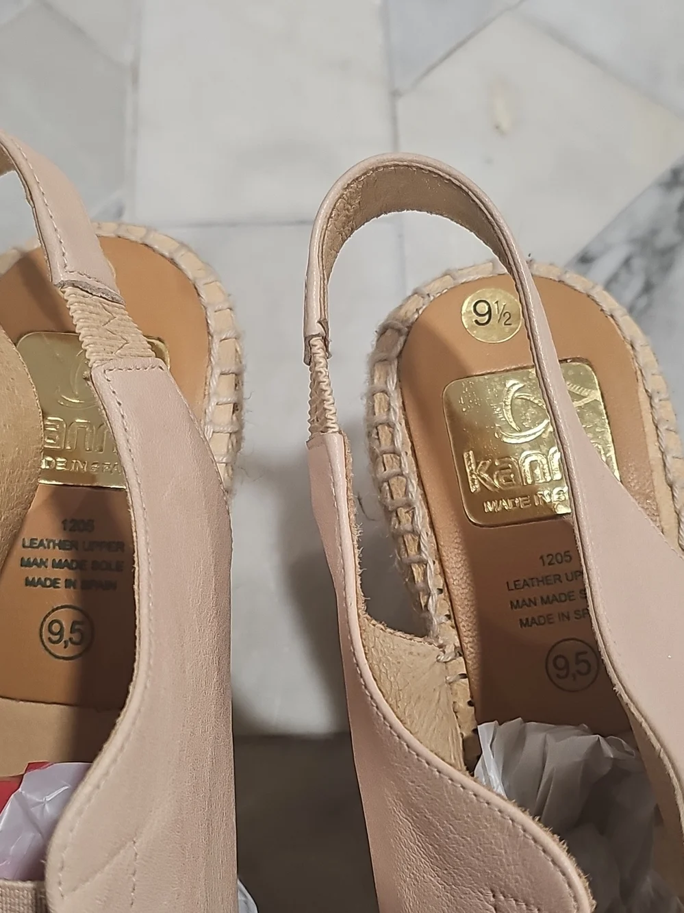 kanna Nude/Pale Pink Leather Espadrille Wedge Peep-Toe Sandals NWOT 9.5